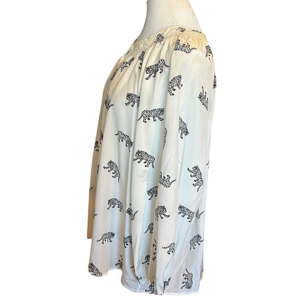 Tucker NYC White Black Long Sleeve Silk Leopard Print Blouse Flowy Boho Size XL - Picture 3 of 6
